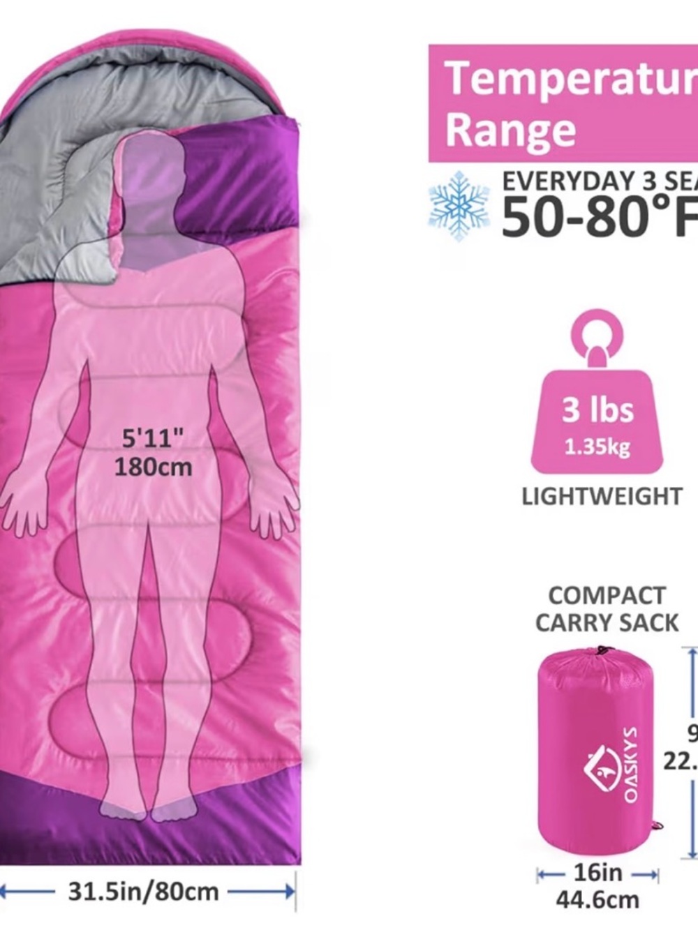 Pink Lightweight Sleeping Bag
